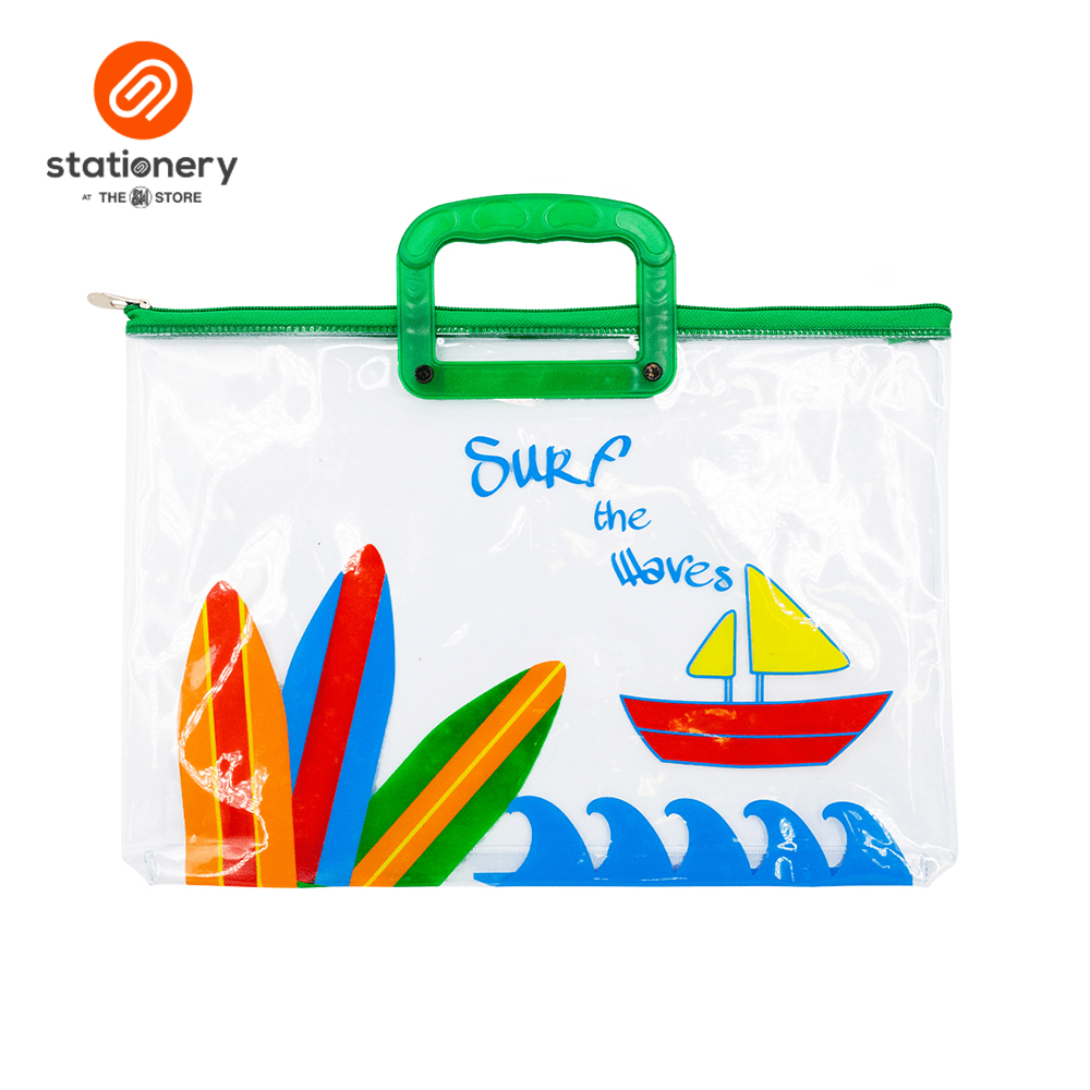 Clear Plastic Flat Envelope With Surf Design With Zipper & Handle Long