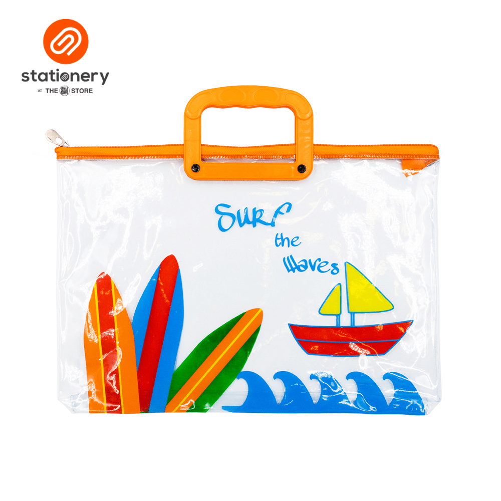Clear Plastic Flat Envelope With Surf Design With Zipper & Handle Long