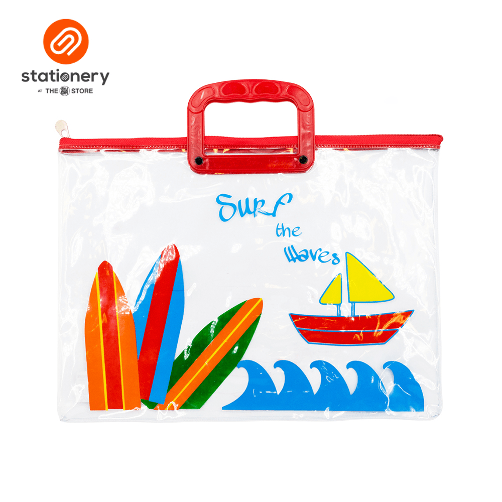 Clear Plastic Flat Envelope With Surf Design With Zipper & Handle Long