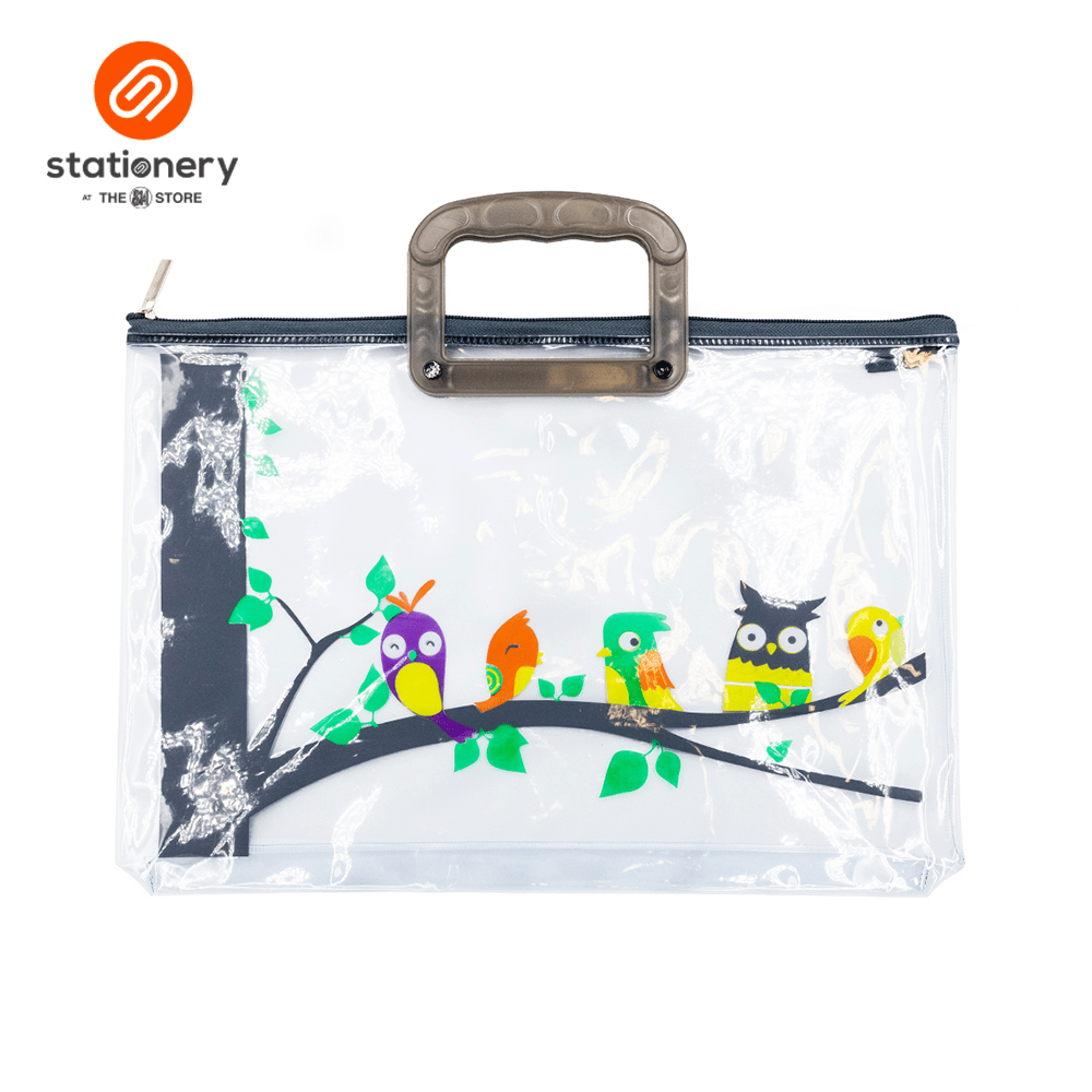 Clear Plastic Flat Envelope with Zipper & Handle Long - Bird Design
