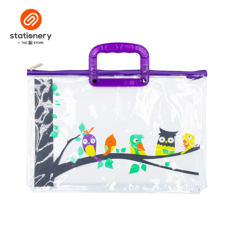 Clear Plastic Flat Envelope with Zipper & Handle Long - Bird Design-zoom-3