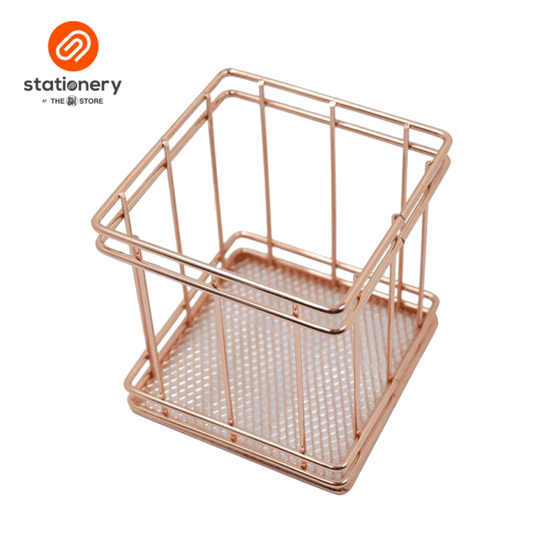 Pen Holder Square Metal Mesh Material Gold-zoom-