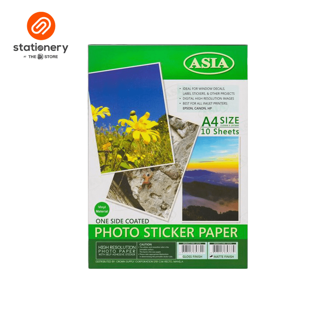 Asia Vinyl Photo Sticker Paper 10 Sheets per Pack