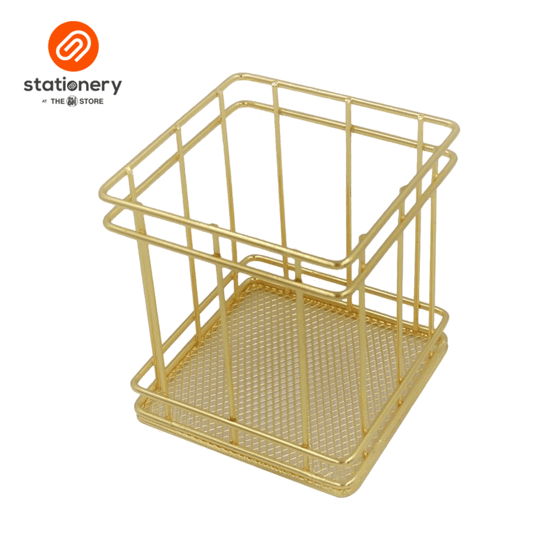 Pen Holder Square Metal Mesh Material Gold-zoom-
